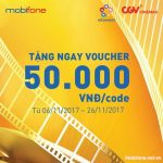 Mobifone khuyến mãi tặng 50.000đ mua vé xem phim CGV từ 6/11 - 26/11