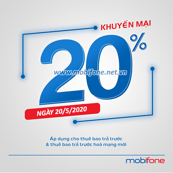 Mobifone khuyến mãi 20/5/2020 NGÀY VÀNG nạp thẻ tặng 20% giá trị thẻ nạp