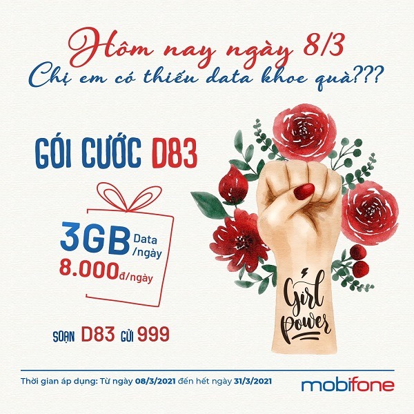 Cách đăng ký gói D83 Mobifone chỉ 8.000đ nhận ngay 3GB data