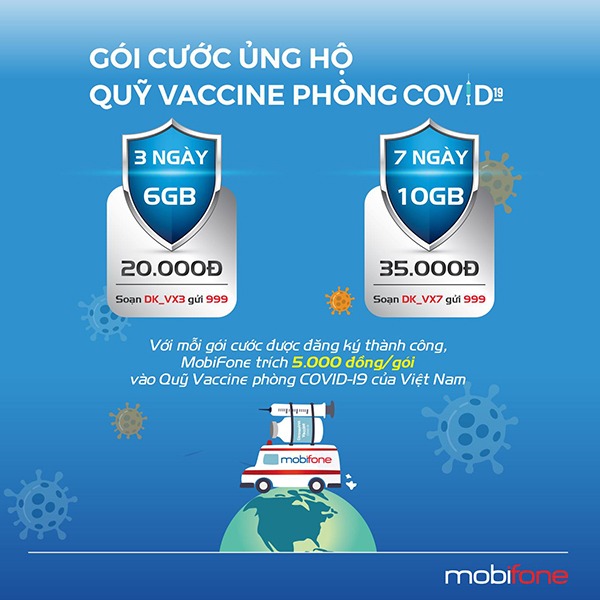 Đăng ký gói Data Vắc Xin Mobifone nhận thêm data lại được ủng hộ 5k/lượt vào quỹ Vaccine Việt Nam