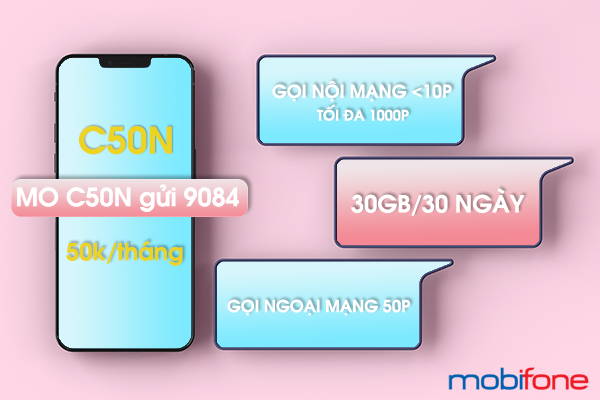 Cách đăng ký gói C50N Mobifone nhận ngay 30GB và 1050p gọi
