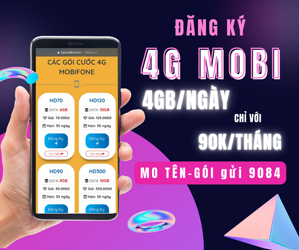 Đăng ký 4G Mobifone tháng 90k ưu đãi 4GB data mỗi ngày