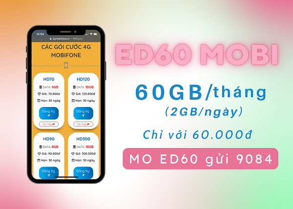 Đăng ký gói cước ED60 Mobifone miễn phí 60GB data, học online miễn phí