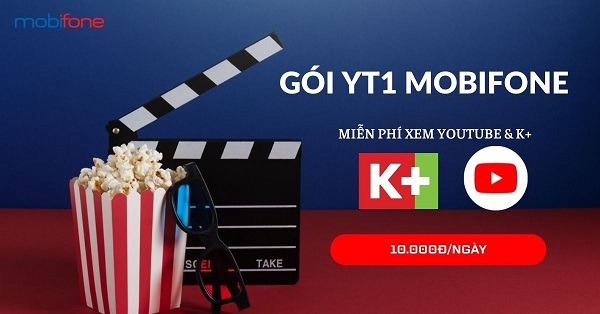 Đăng ký gói YT1 Mobifone nhận ngay 800MB, miễn phí Youtube, K+
