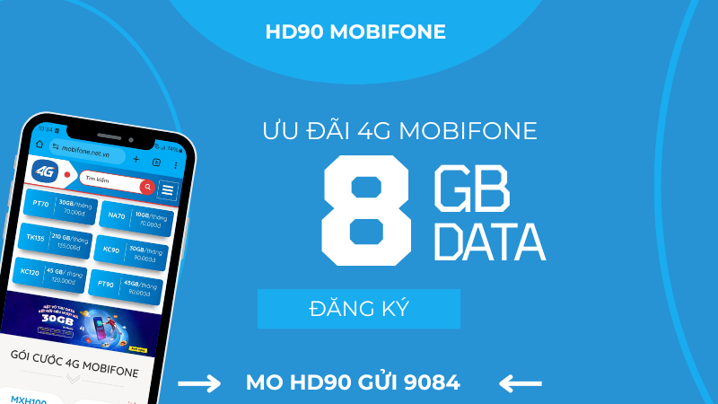 Gói cước HD90 Mobifone ưu đãi 8GB data chỉ 90k/tháng