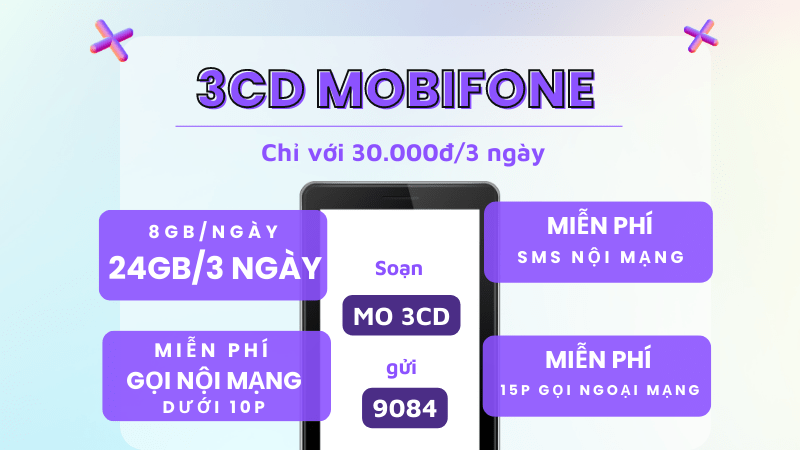 Đăng ký gói 3CD Mobifone có ngay 24GB data, free gọi thoại