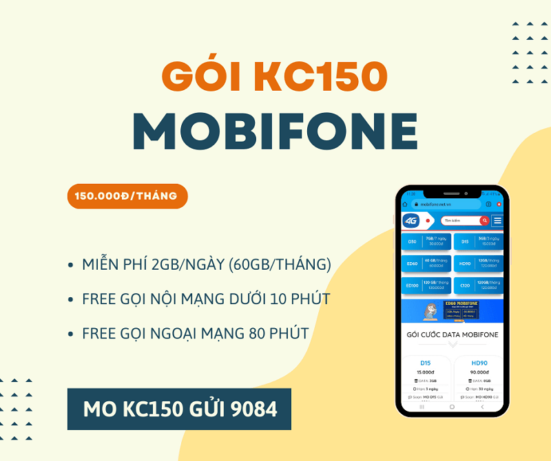 Đăng ký gói KC150 Mobifone có ngay 60GB/tháng và miễn phí gọi thoại