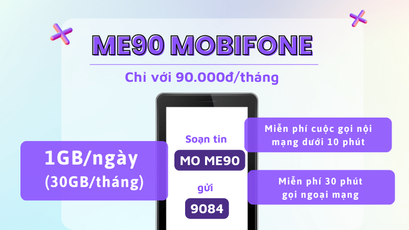 Đăng ký gói ME90 Mobifone miễn phí gọi thoại, tặng thêm 30GB