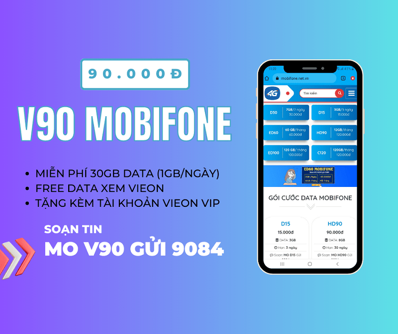 Cách đăng ký gói V90 Mobifone ưu đãi 30GB/tháng, miễn phí xem VieON