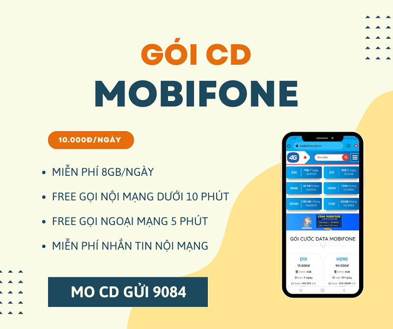 Đăng ký gói cước CD Mobifone ưu đãi 8GB, Free gọi, nhắn tin
