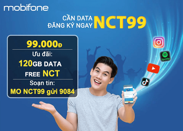 Đăng ký gói NCT99 Mobifone miễn phí 120GB data và tài khoản NCT, POPS