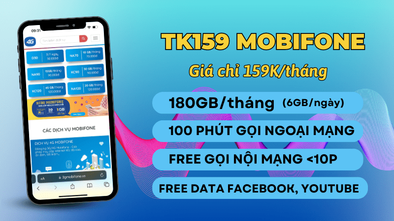 Đăng ký gói TK159 Mobifone miễn phí 180GB, thả ga gọi, dùng Facebook, Youtube