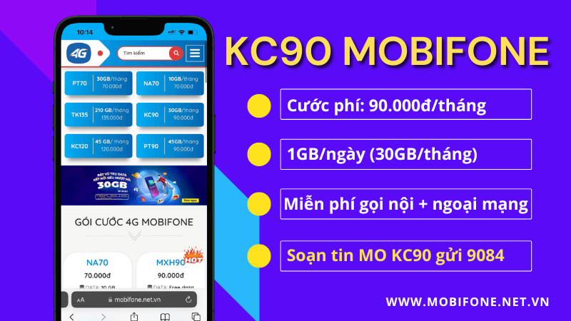 Đăng ký gói KC90 Mobifone nhận 30GB data, miễn phí gọi thoại