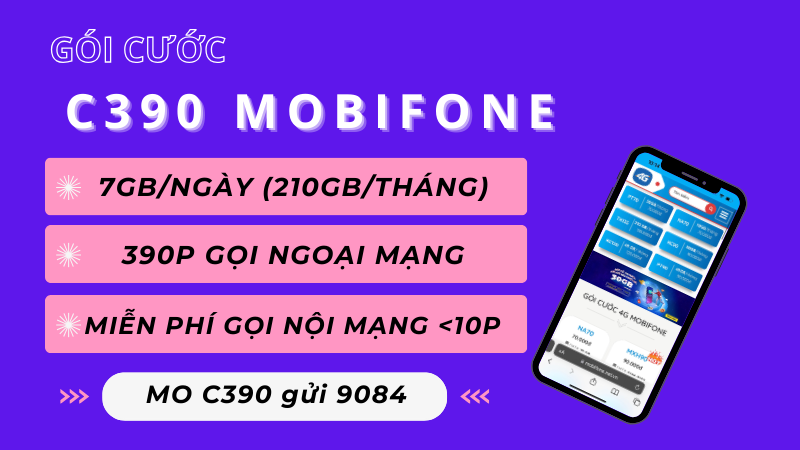 Đăng ký gói cước C390 Mobifone miễn phí data và gọi 30 ngày 