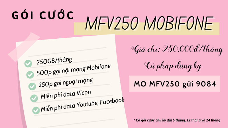 Cách đăng ký gói cước MFV250 Mobifone rinh data và gọi siêu khủng 