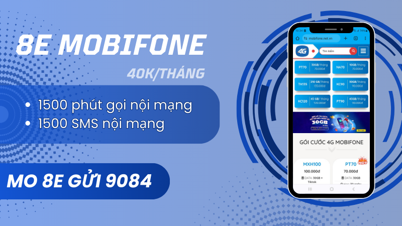 Đăng ký gói 8E Mobifone có ngay 1500 phút gọi, 1500SMS