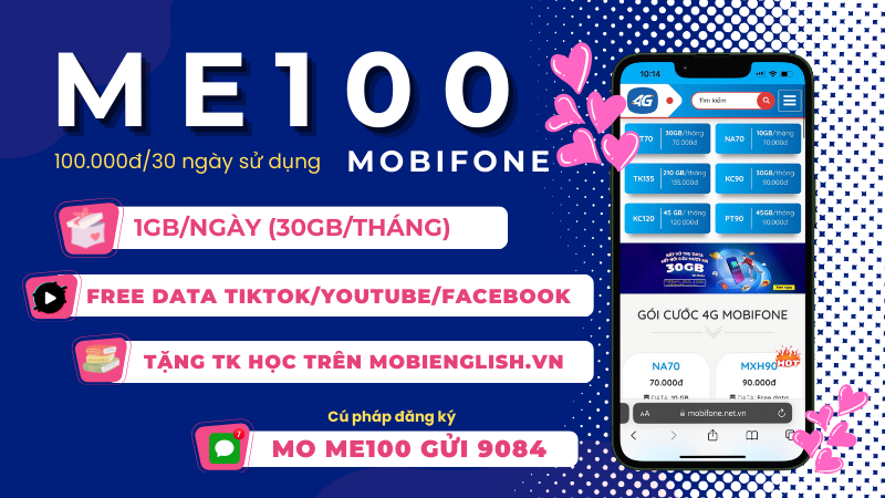 Đăng ký gói cước ME100 Mobifone có combo ưu đãi hấp dẫn 