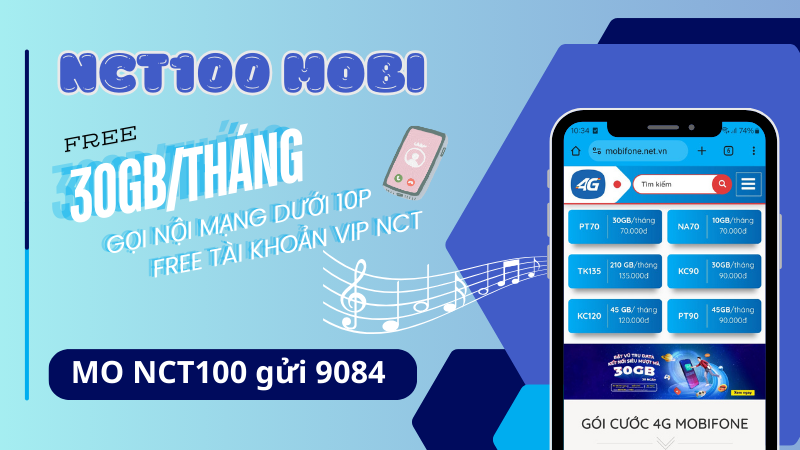 Đăng ký gói NCT100 Mobifone có ngay 30GB, miễn phí gọi thoại, dùng NCT