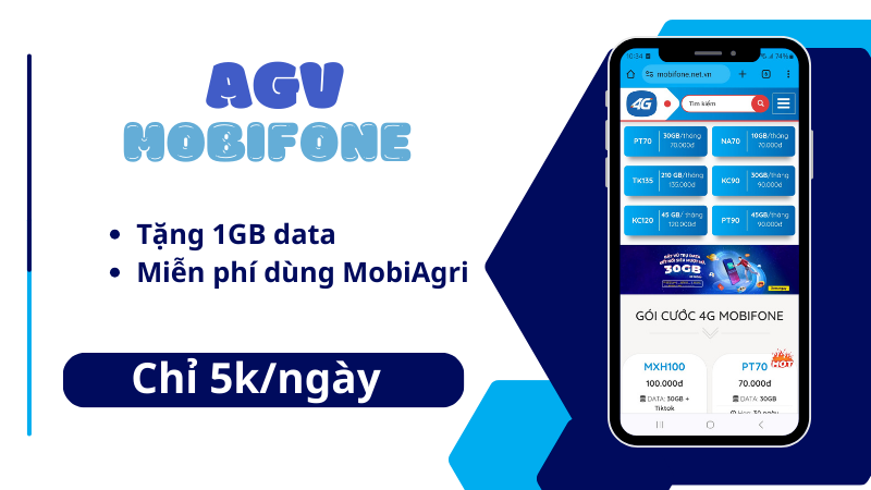 Đăng ký gói cước AGV Mobifone chỉ 5k có ngay 1GB, Free dùng MobiAgri