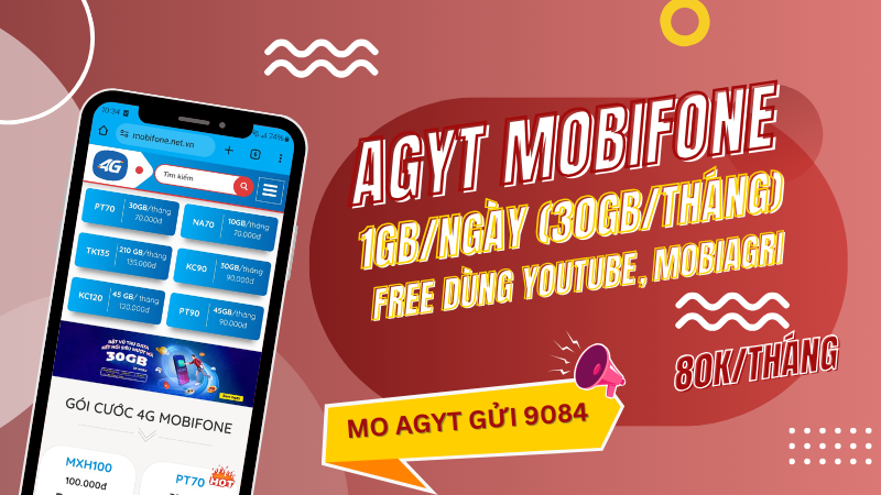 Đăng ký gói AGYT Mobifone chỉ 80k có ngay 30GB, Free dùng Youtube MobiAgri