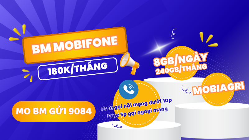 Đăng ký gói cước BM Mobifone chỉ 180k/tháng nhận 240GB, miễn phí gọi