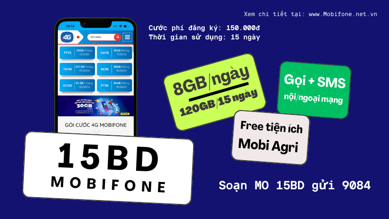 Đăng ký gói cước 15BD Mobifone có 120GB data, gọi và SMS miễn phí 