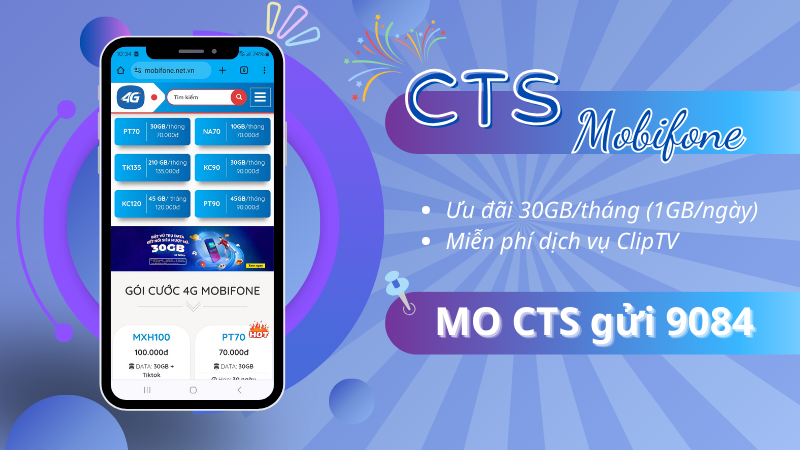 Đăng ký gói CTS Mobifone chỉ 110k nhận ngay 30GB, miễn phí ClipTV