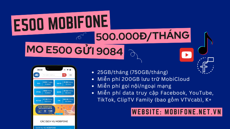 Đăng ký gói cước E500 Mobifone rinh siêu data dùng thả ga