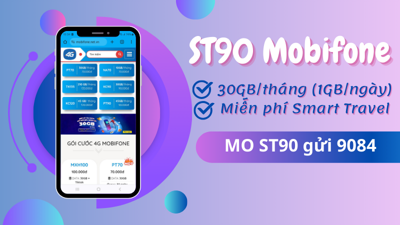 Gói cước ST90 Mobifone ưu đãi 30GB/tháng, miễn phí Smart Travel