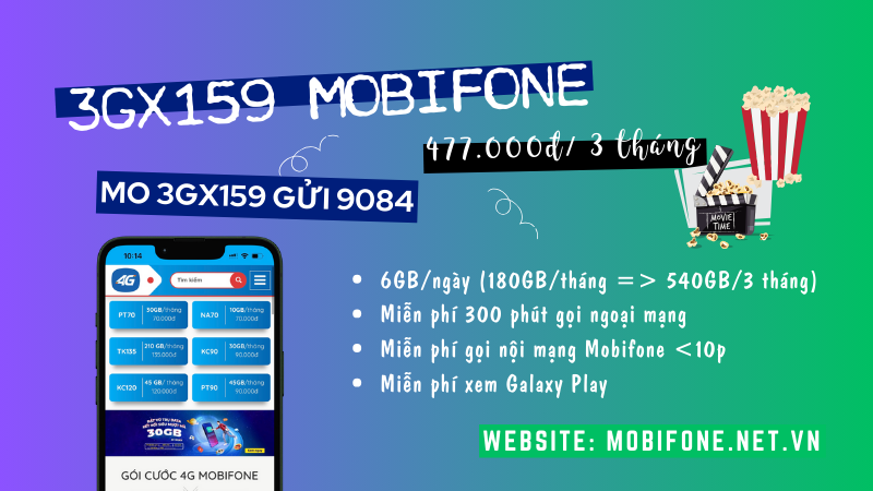 Đăng ký gói cước 3GX159 Mobifone có 540GB data và các tiện ích khác 