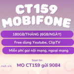 Đăng ký gói CT159 Mobifone ưu đãi 180GB, miễn phí Youtube, ClipTV và gọi thoại