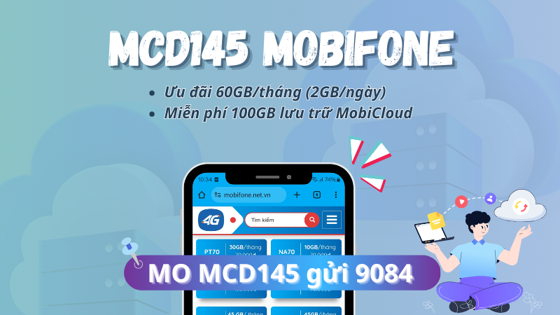 Đăng ký gói MCD145 Mobifone ưu đãi 60GB/tháng, miễn phí 100GB lưu trữ MobiCloud