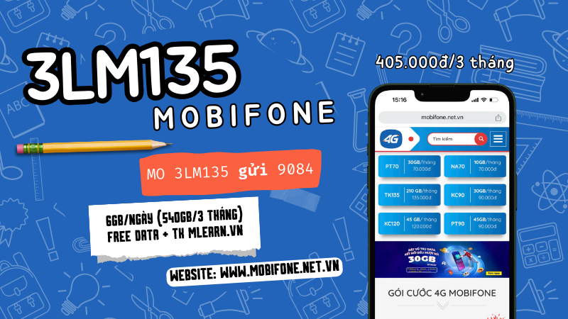 Đăng ký gói cước 3LM135 Mobifone siêu ưu đãi data dùng thả ga 90 ngày 