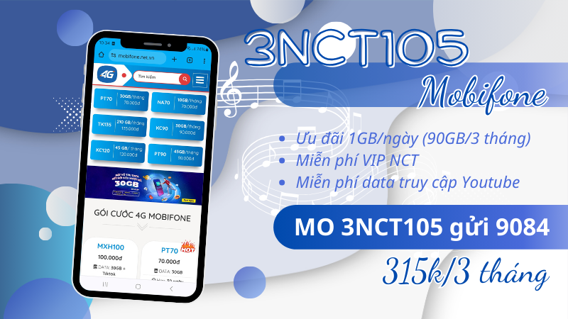 Đăng ký gói 3NCT105 Mobifone miễn phí data, giải trí trên nhiều nền tảng