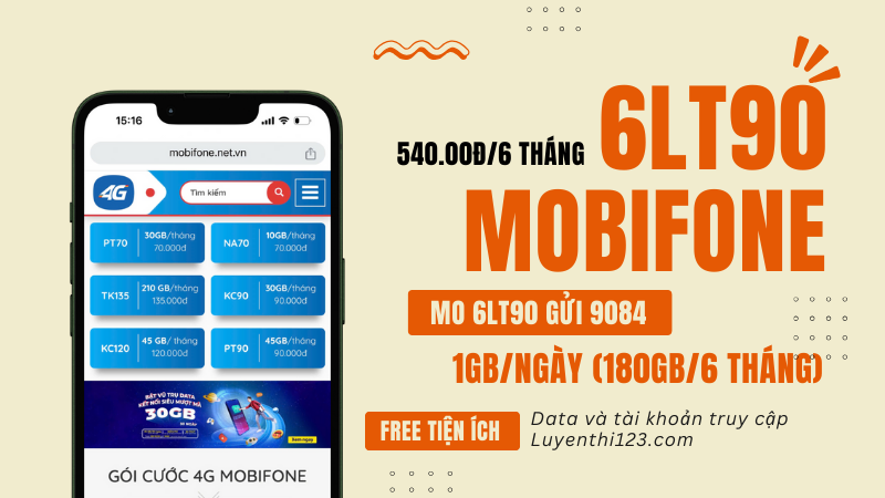 Đăng ký gói cước 6LT90 Mobifone miễn phí data và tiện ích dùng 6 tháng 