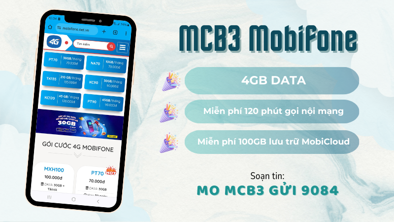 Đăng ký gói MCB3 Mobifone nhận ngay 4GB, miễn phí gọi và lưu trữ