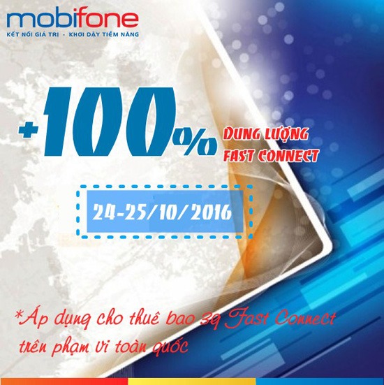 Mobifone khuyến mãi 100% Data 3G Fast Connect 