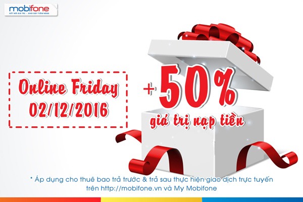 khuyến mãi 50% giá trị thẻ nạp trực tuyến Mobifone duy nhất ngày 2/12